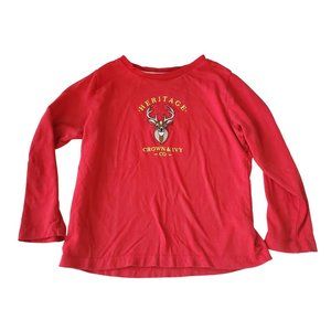 Crown & Ivy Kids 3T Heritage Buck Embroidered Long Sleeve Red Shirt